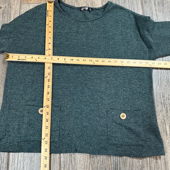 CURE Womens Green Ribbed 3/4 Sleeve Sweater Knit Top Size L Pockets - Picture 4 of 9